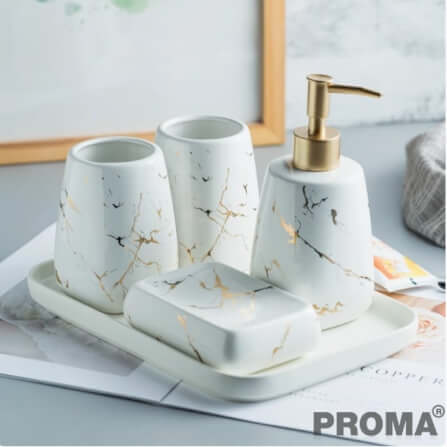 [Pre-order] อุปกรณ์ห้องน้ำเซรามิกชุด 5 ชิ้น ลายหินอ่อน PROMA-WS09 สีขาว_7